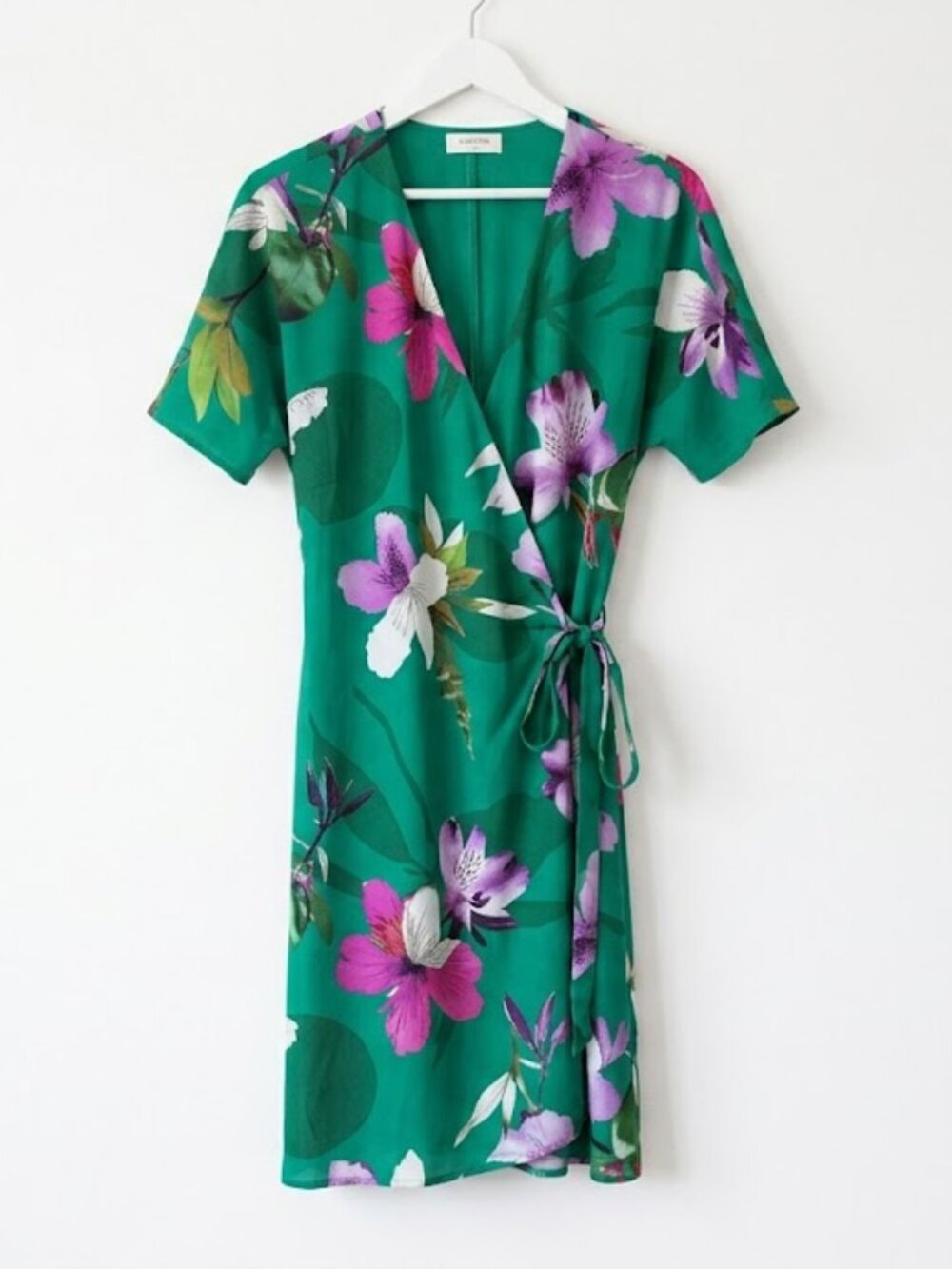 Floral Wrap Dress in Green with Purple Accents